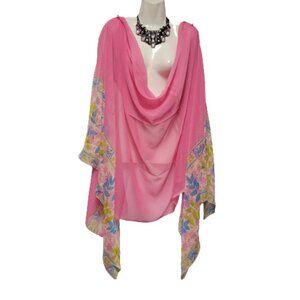 Pink Floral Large Wide Scarf or  Dupatta Scarf